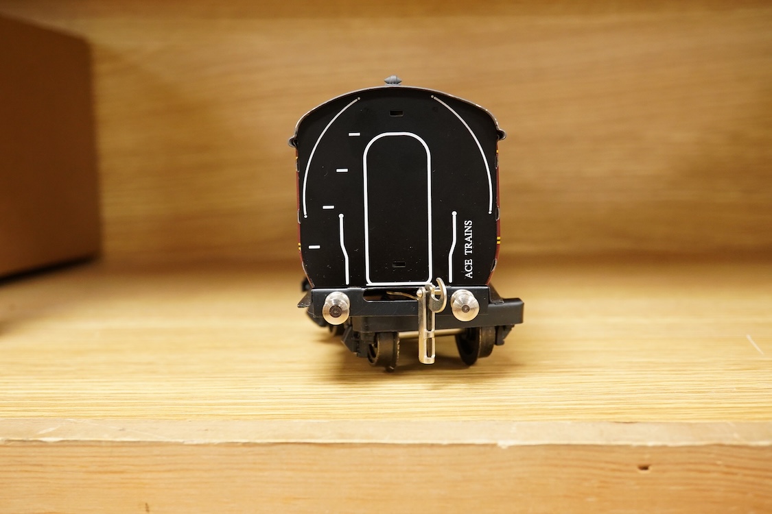 Four ACE Trains 0 gauge tinplate coaches; a boxed C/1 HRCA Brake Second, two boxed C/3 coach kits - a 3/3rd and a 3rd Brk., together with an unboxed LMS First Third composite